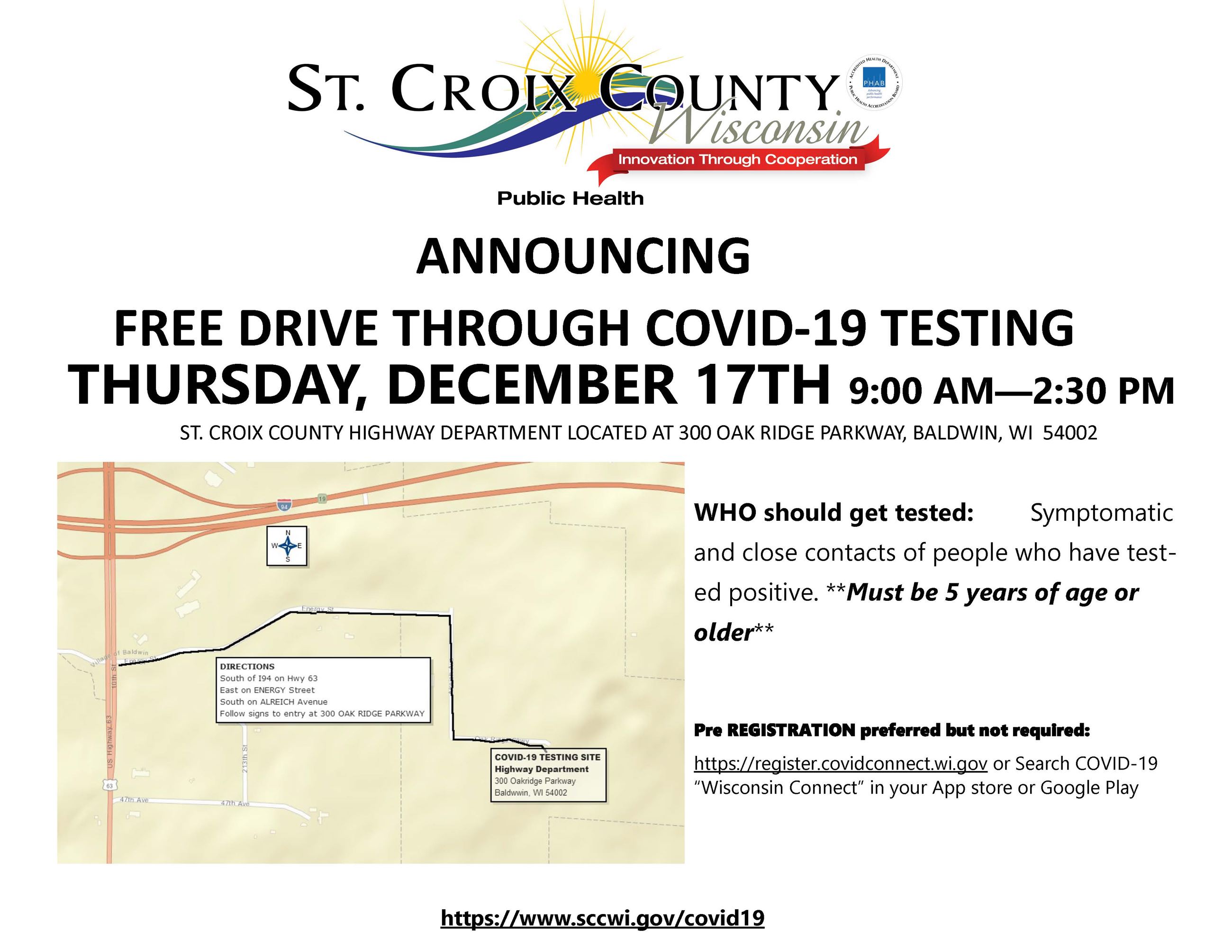 Thursday Dec 17 Drive thru covid testing